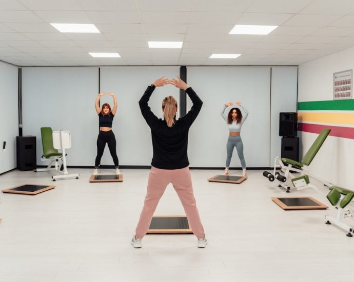 a group of people doing exercises in a room
